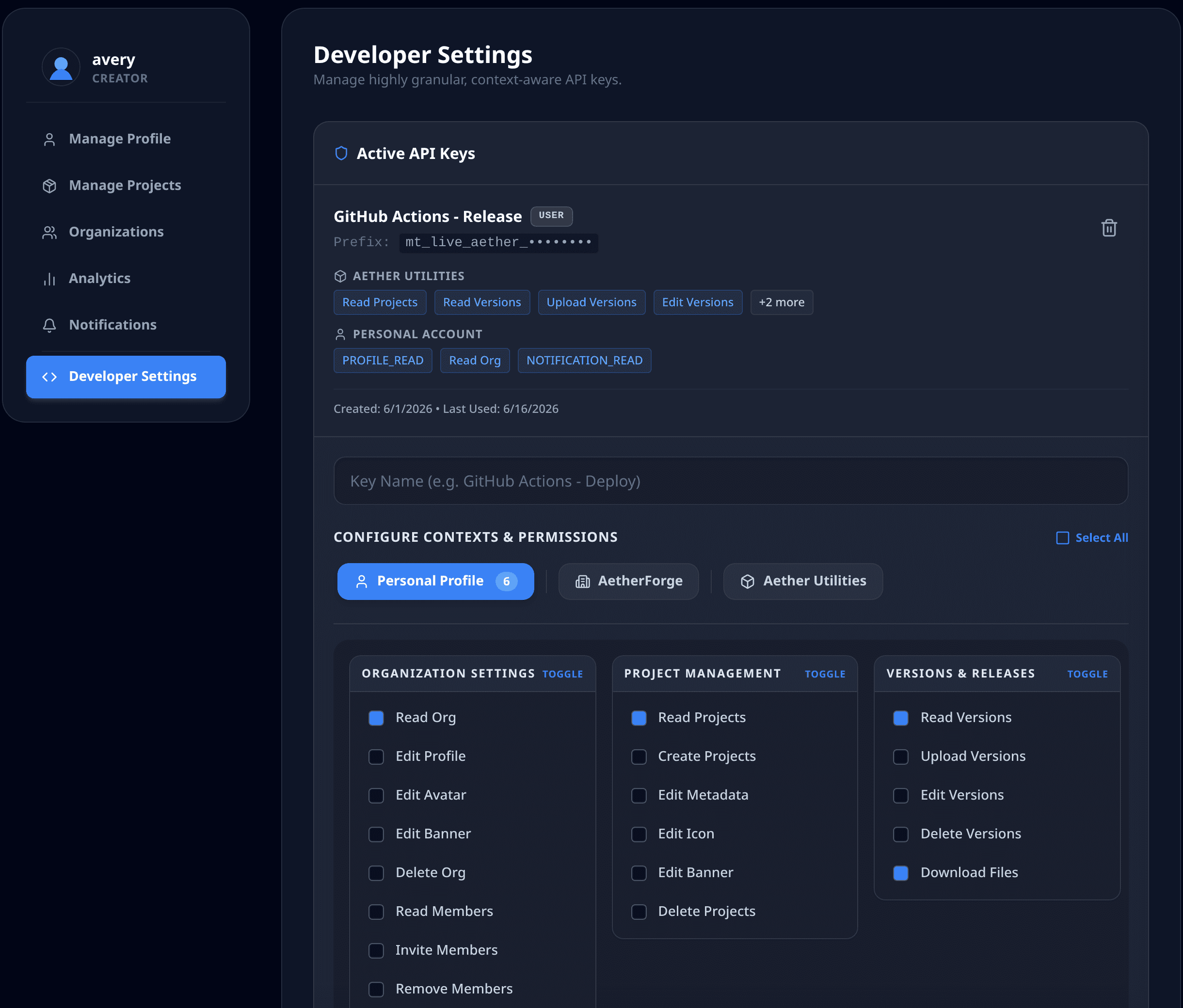 Developer settings and API keys