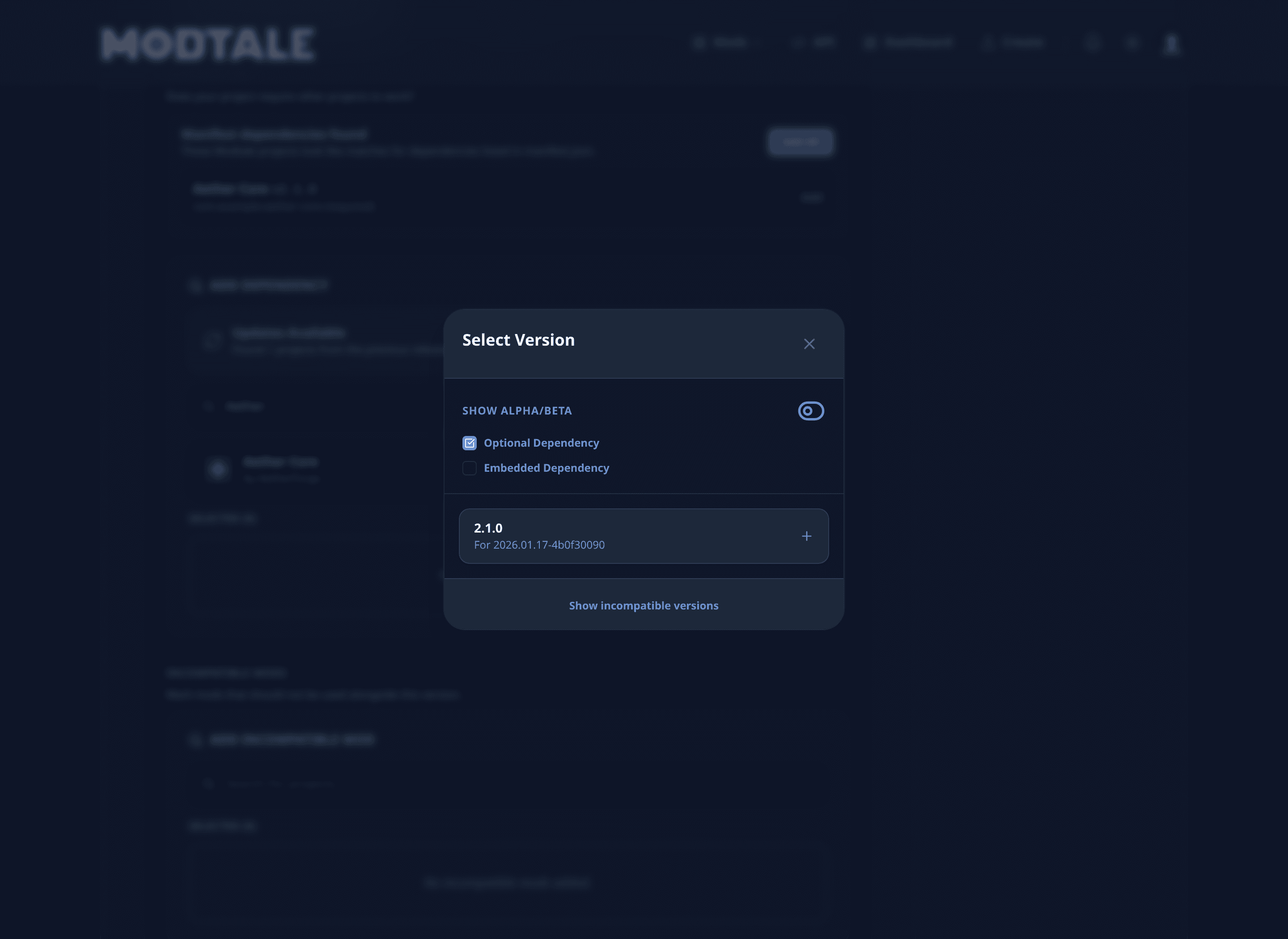 Dependency picker and version selection