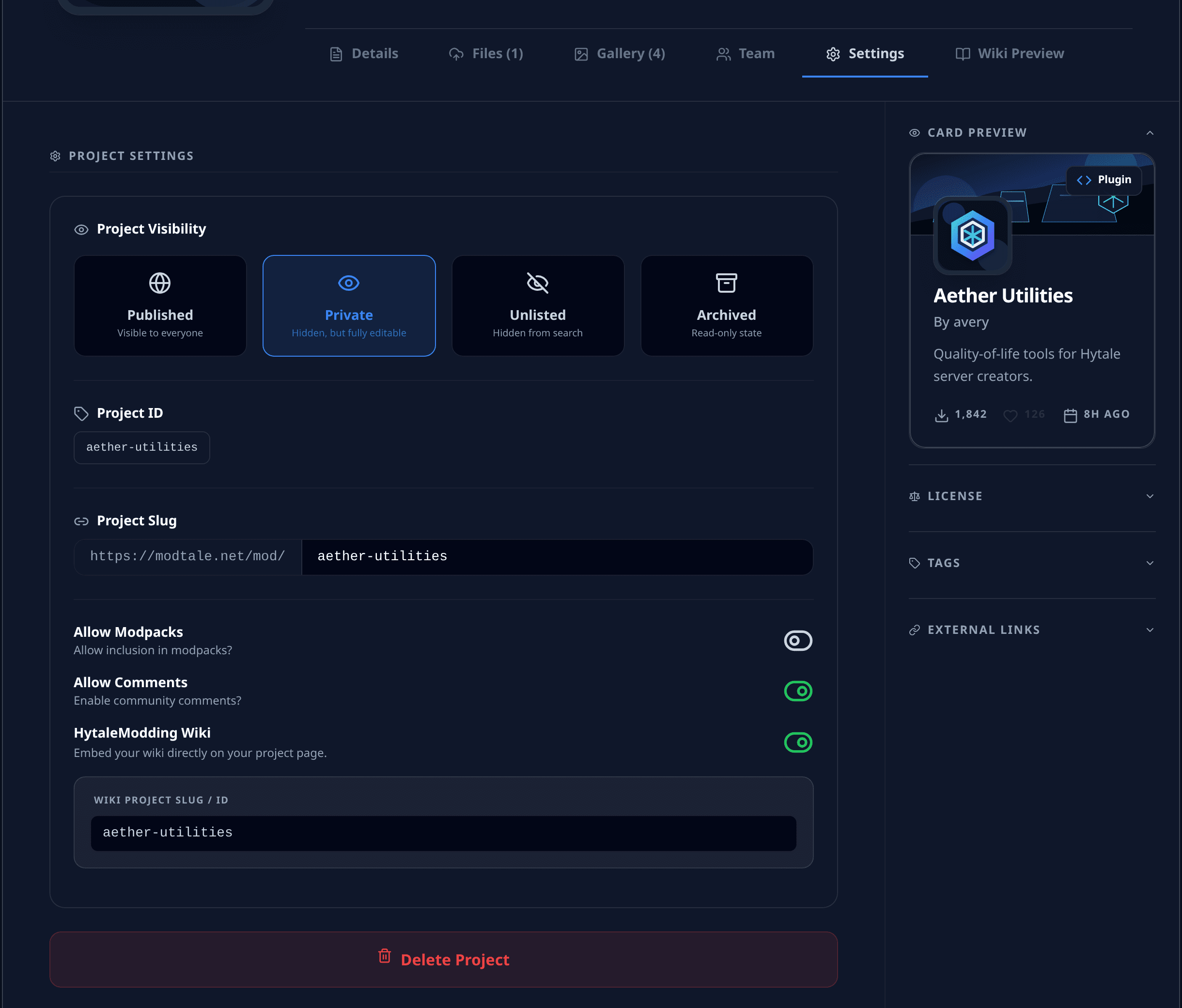 Project settings