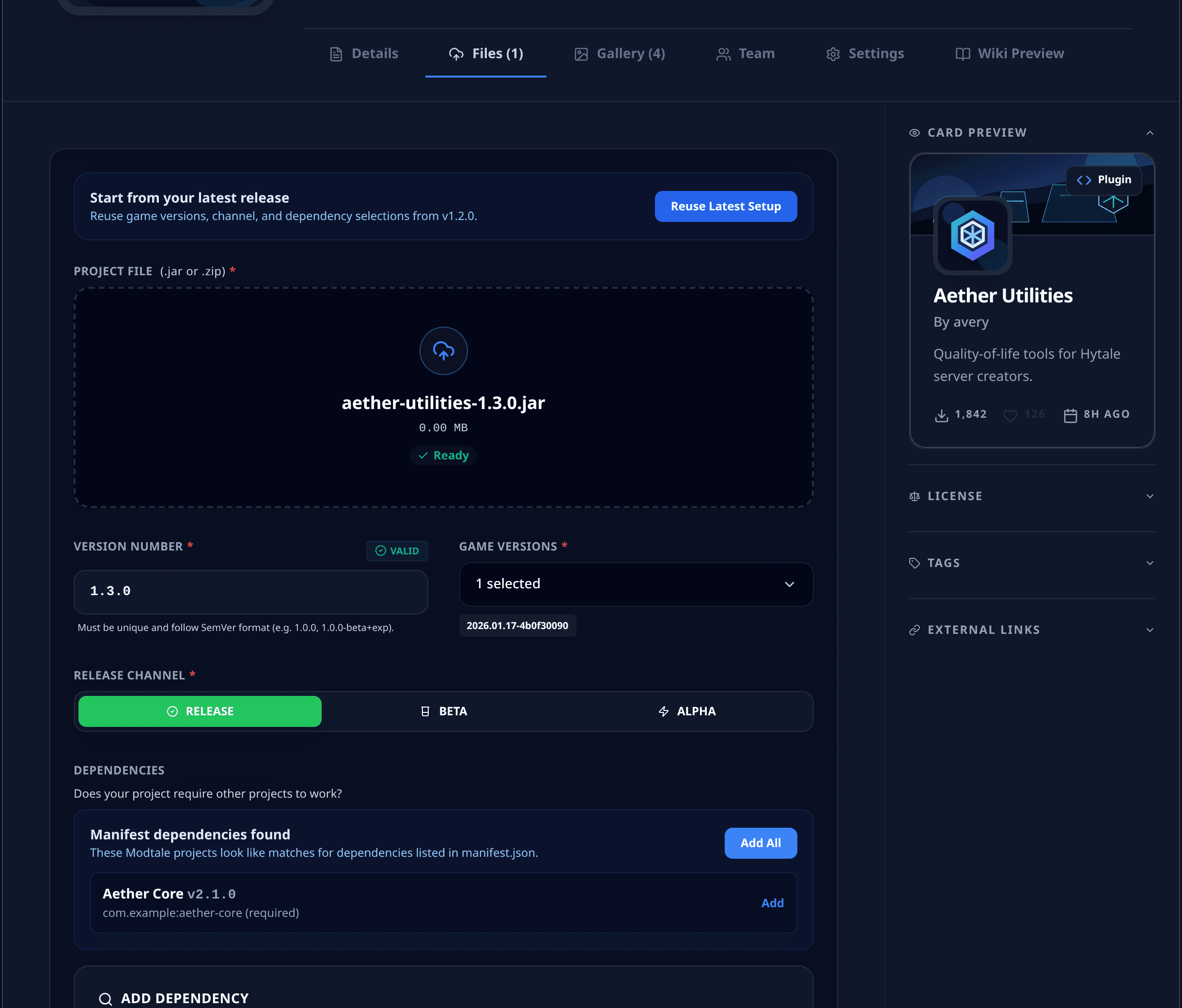 Version upload workflow